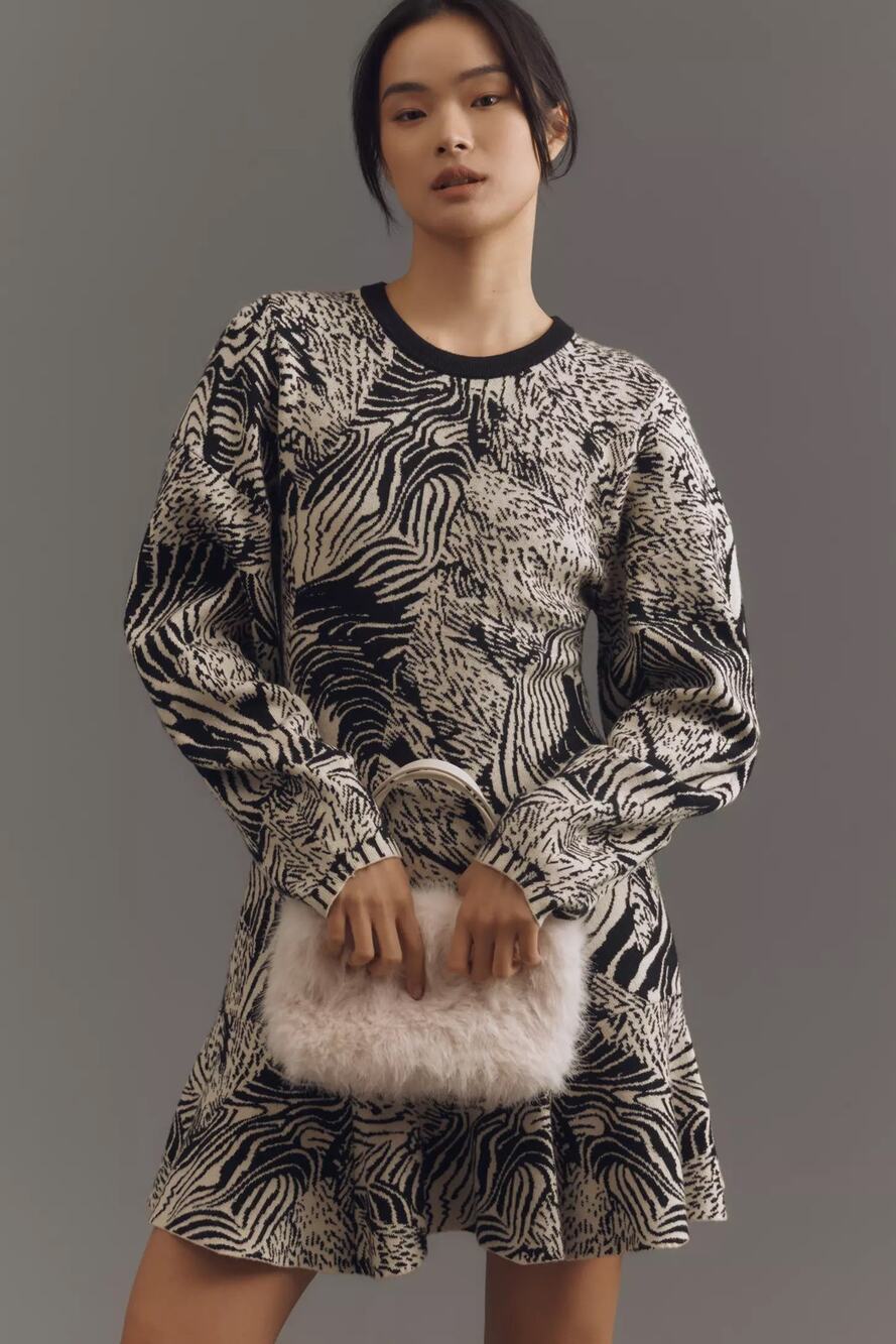 nwt by ANTHROPOLOGIE sz S Ruffled Sweater Dress in black and white